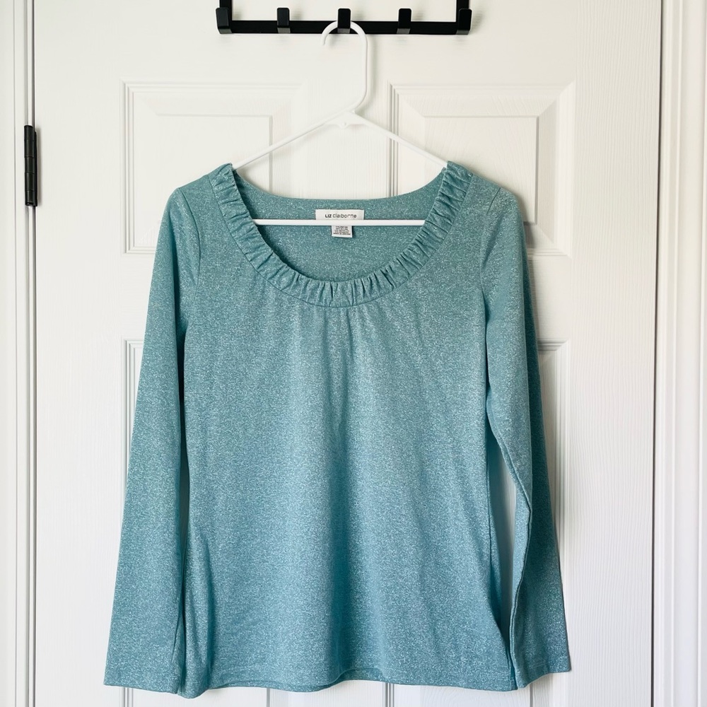 Liz Claiborne Sparkle Blue Long Sleeve Blouse